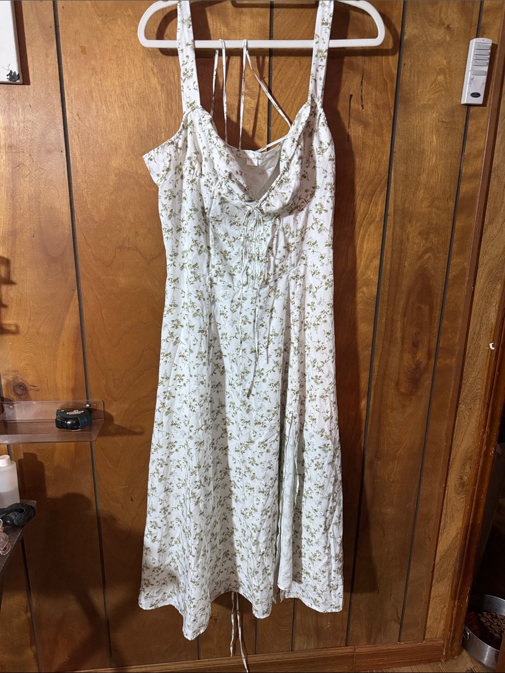 Sleeveless Floral Midi Dress in White and Sage